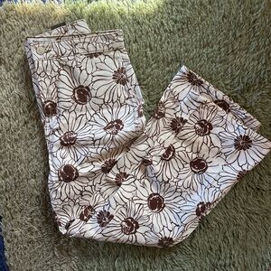 Reformation Cream and Brown Floral Jeans